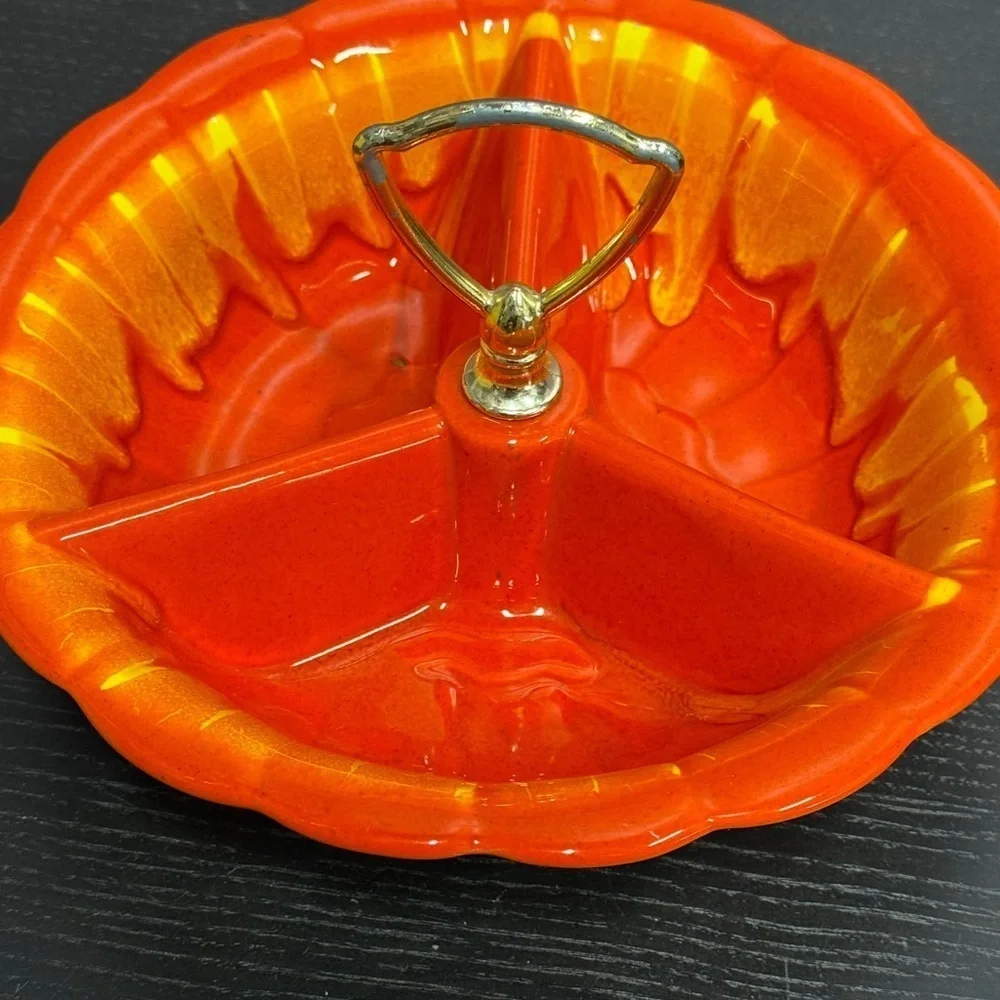 Made in USA Vintage Vibrant Orange Divided Serving Candy Relish Dish